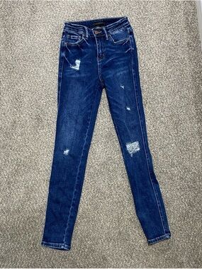 Flying Monkey Dark Blue Distressed Women's Skinny Jeans